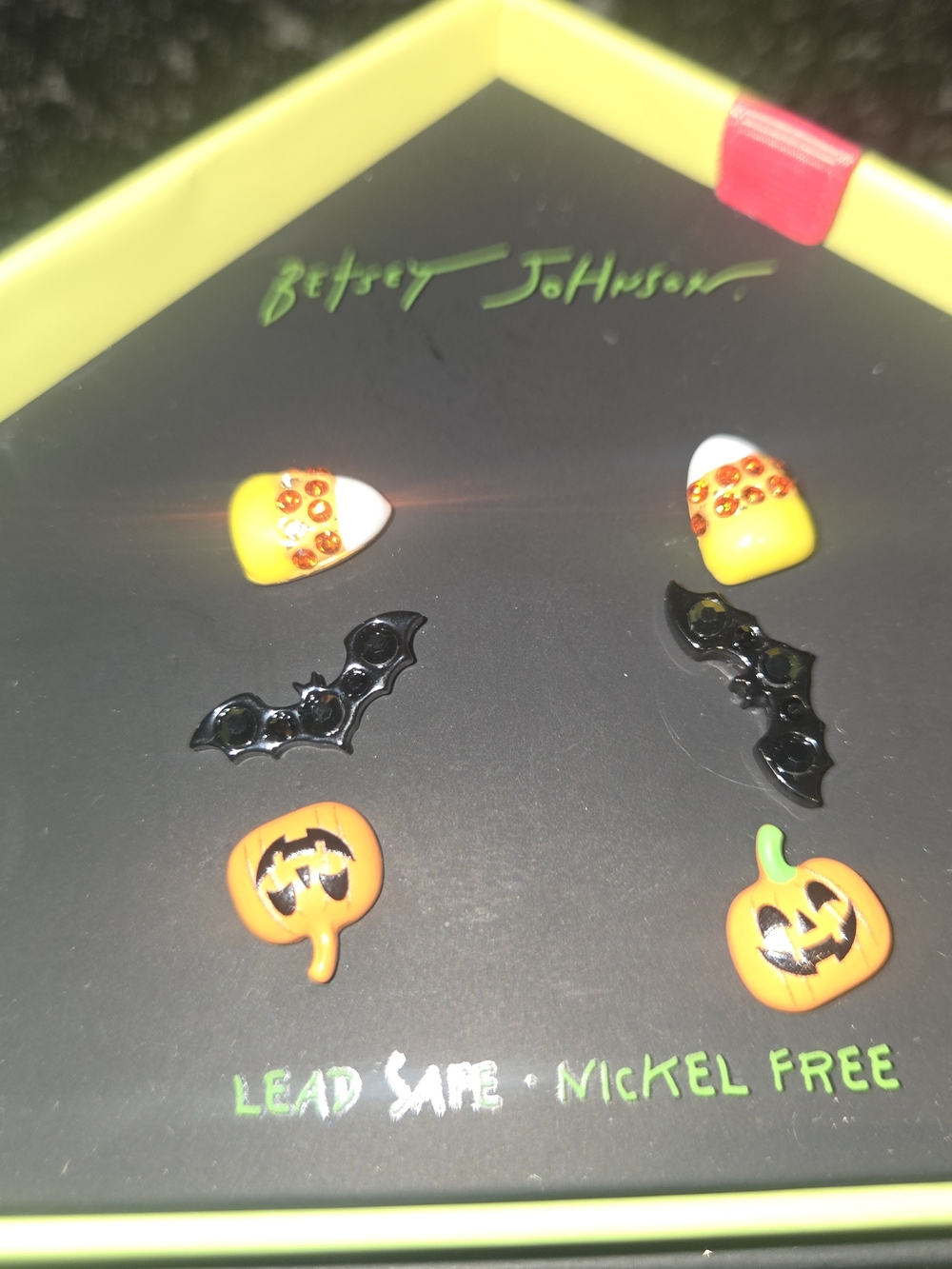 Betsey Johnson Yellow, Orange & Black Halloween Stud Earring Set
